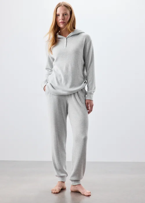 Grey Ribbed Loungewear Hoodie - XS Image 1