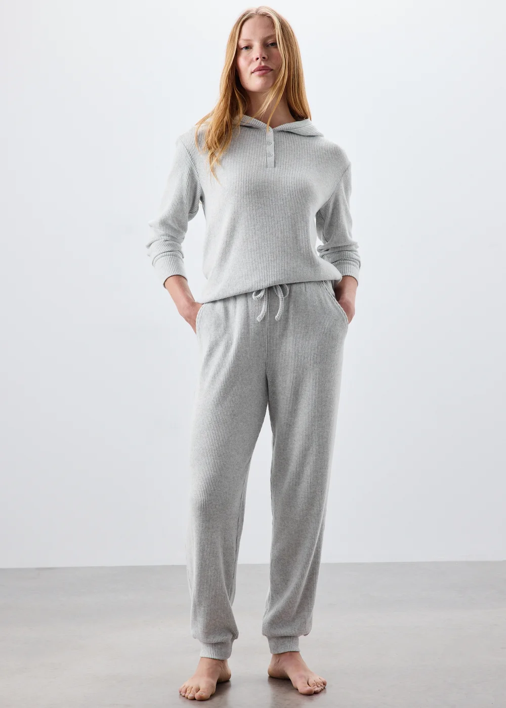 Grey Ribbed Jogging Bottoms - XS Image 1