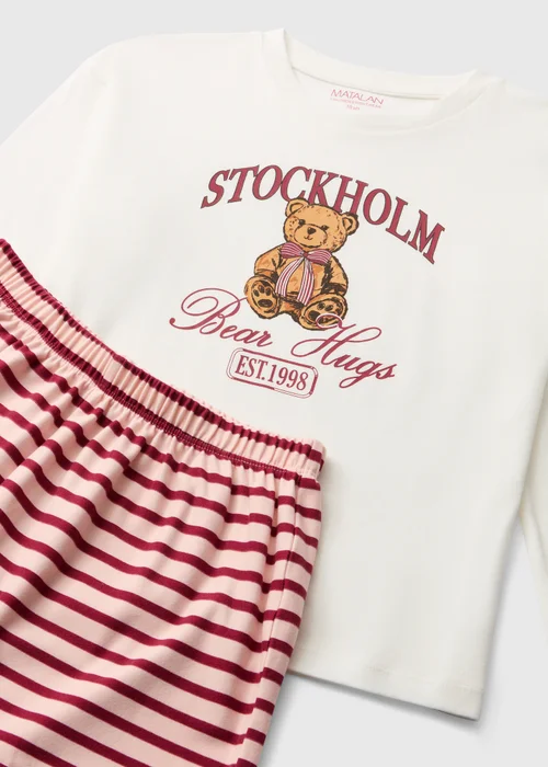 Girls Red Striped Bear Short Pyjamas (7-13 Yrs) - 7 Yrs Image 2