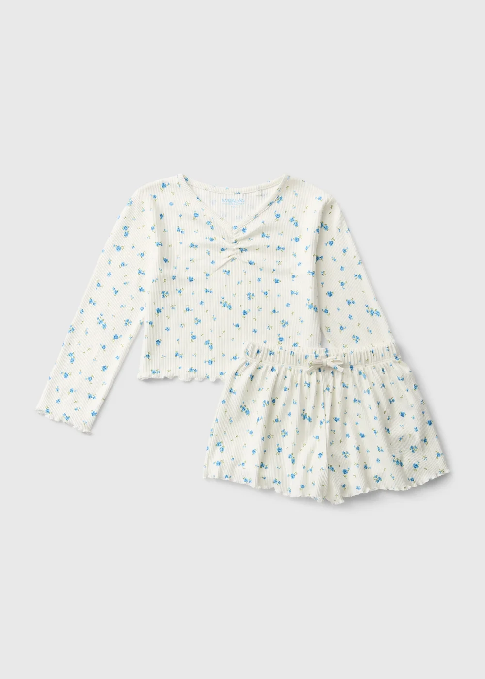 Girls Blue Floral Long Sleeve Shorts Pyjama Set (7-13yrs) - 7 Yrs Image 1