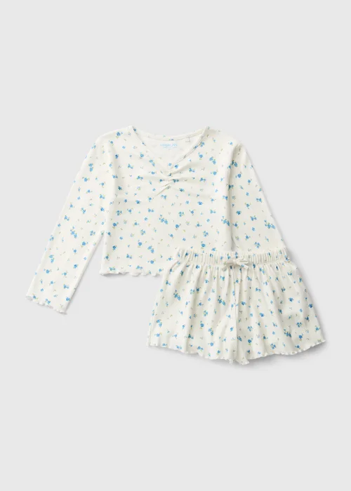 Girls Blue Floral Long Sleeve Shorts Pyjama Set (7-13yrs) - 7 Yrs Image 1