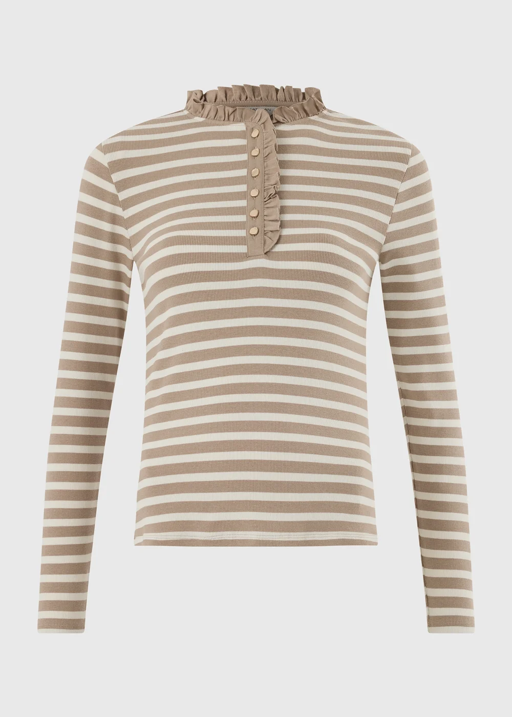Cream Striped Frill Neck Henley Top - 8 Image 5