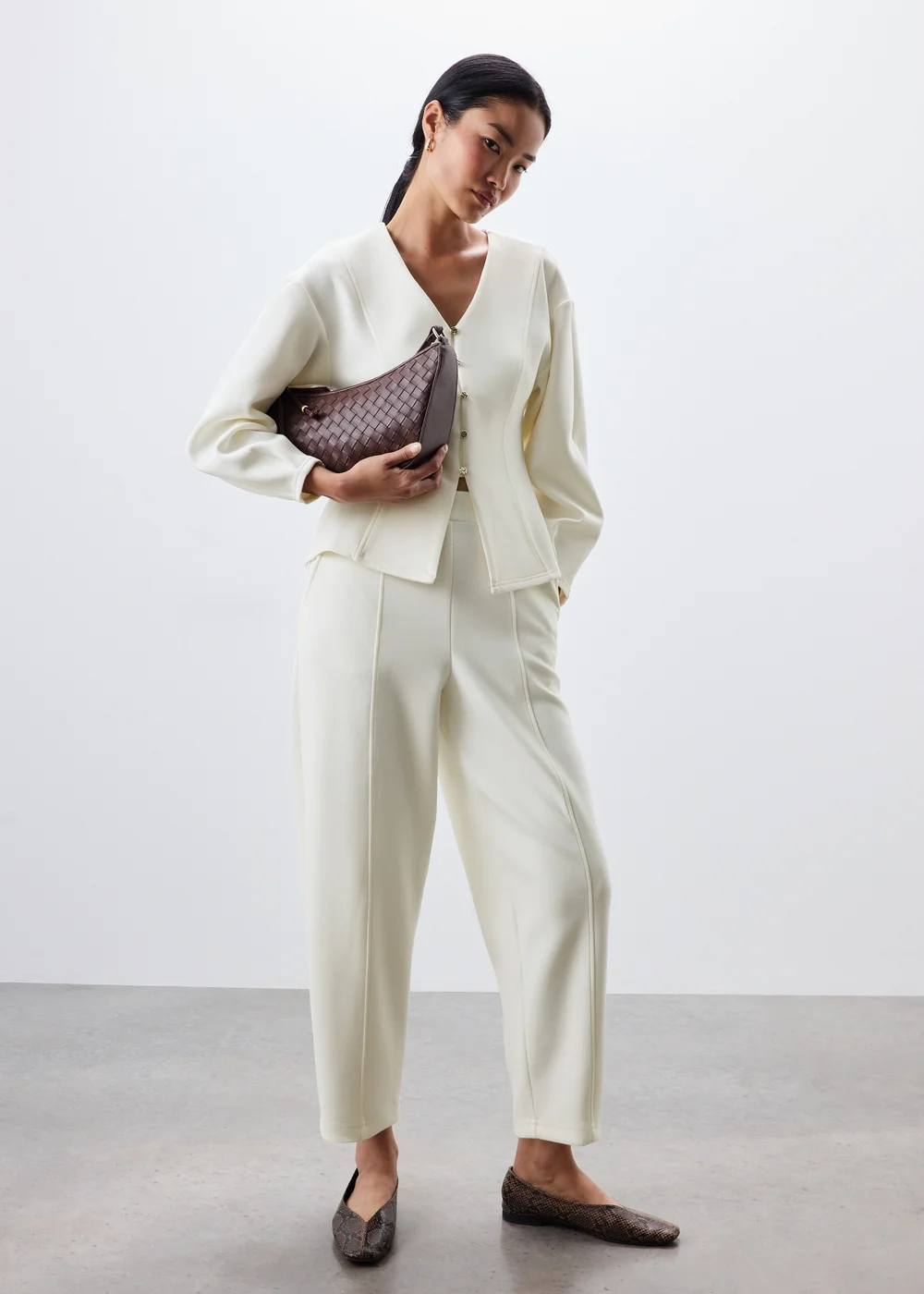 Ecru Barrel Leg Co Ord Trousers - 24/L29 Image 1
