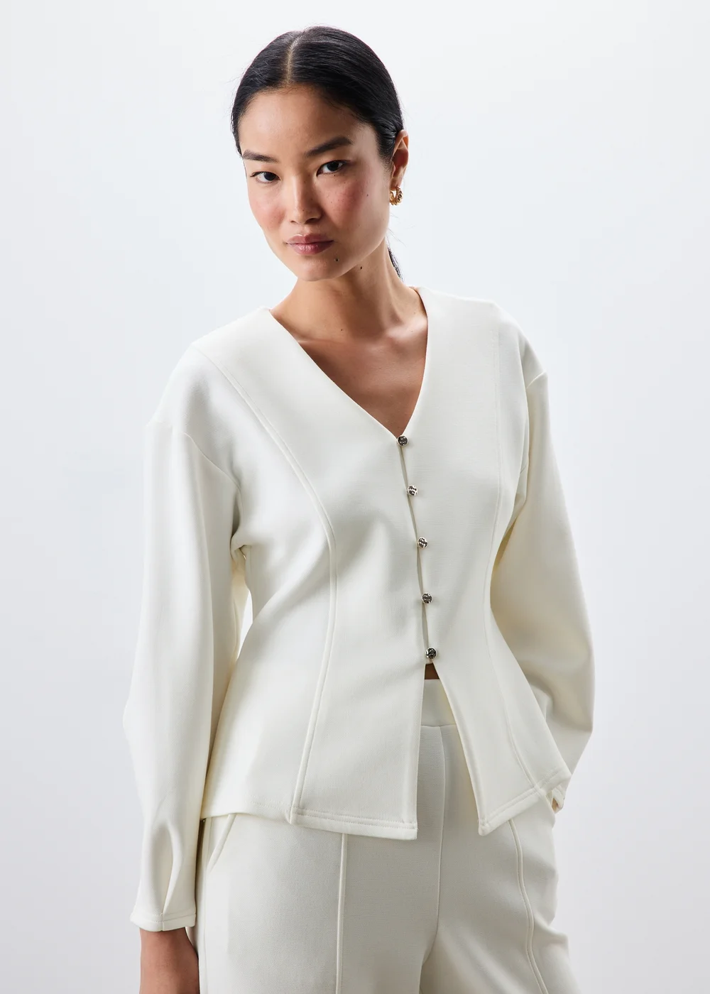 Ecru Gold Button Co Ord Cardigan - 8 Image 1