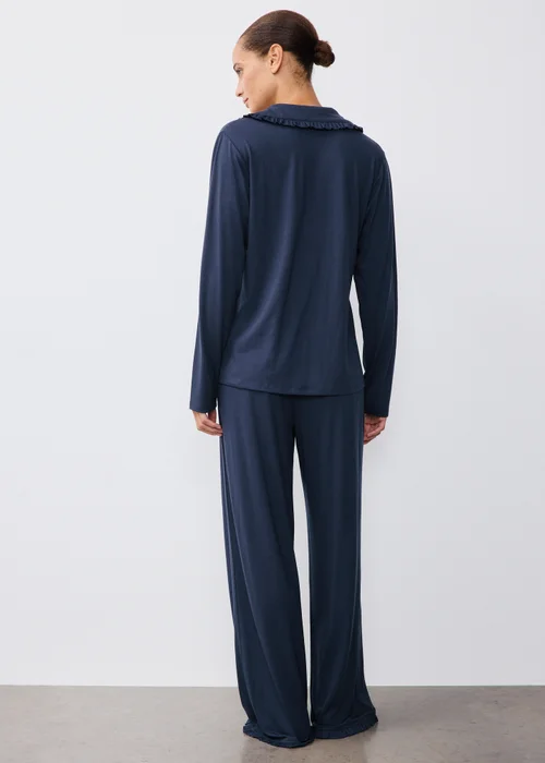 Navy Frilled Traditional Pyjamas - XS Image 2