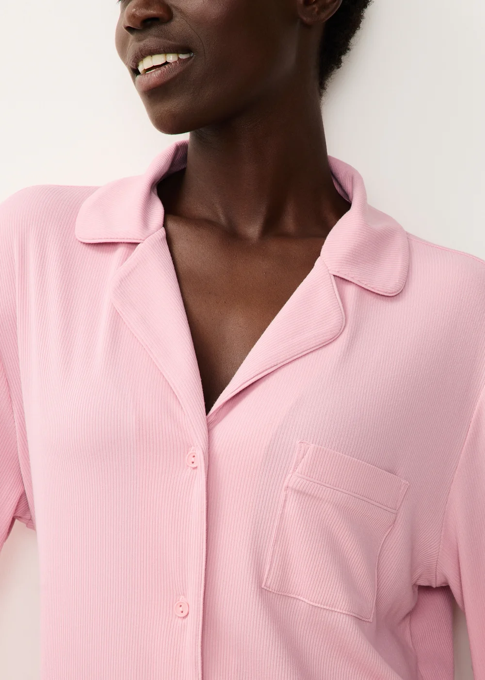 Pink Ribbed Traditional Nightie - XS Image 2