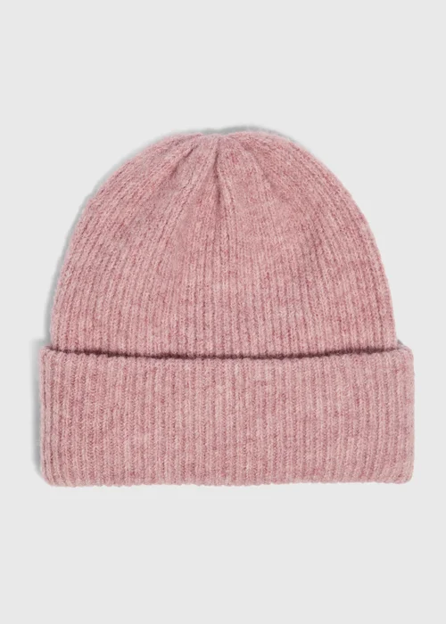 Pink Ribbed Beanie - One Size Image 1