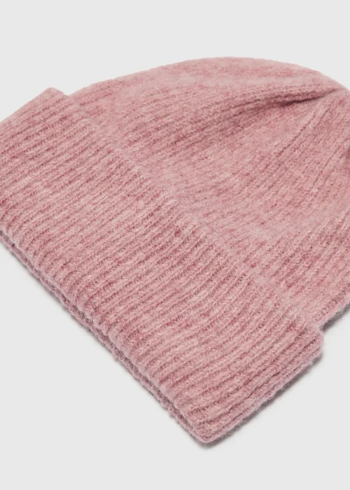Pink Ribbed Beanie - One Size Image 2