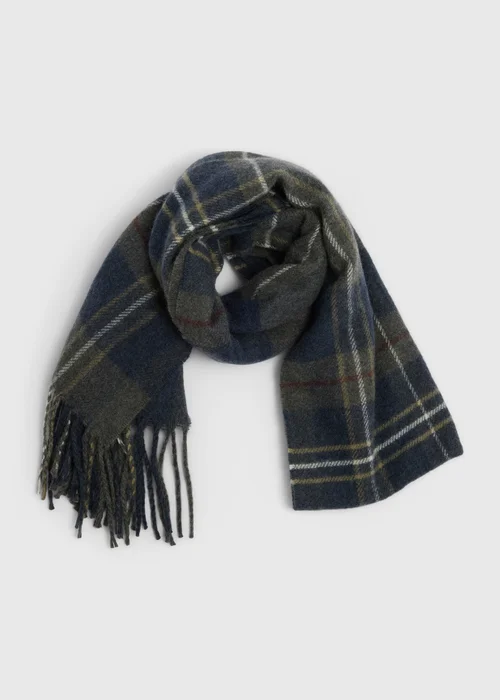 Navy & Brown Checked Scarf - One Size Image 1