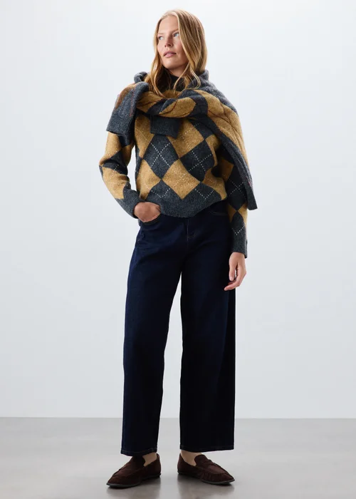 Camel Argyle Funnel Neck Jumper - XS Image 2