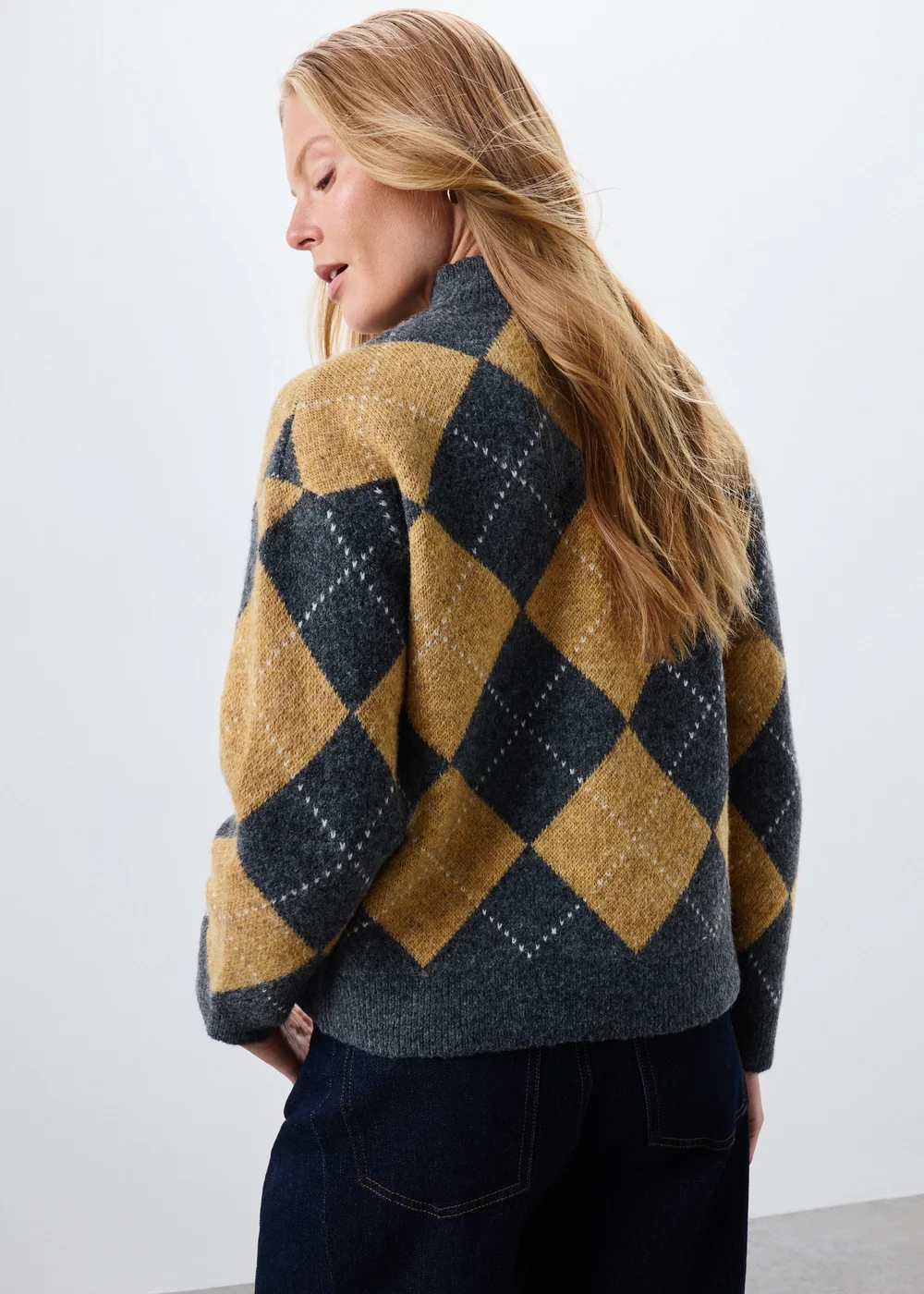 Camel Argyle Funnel Neck Jumper - XS Image 3