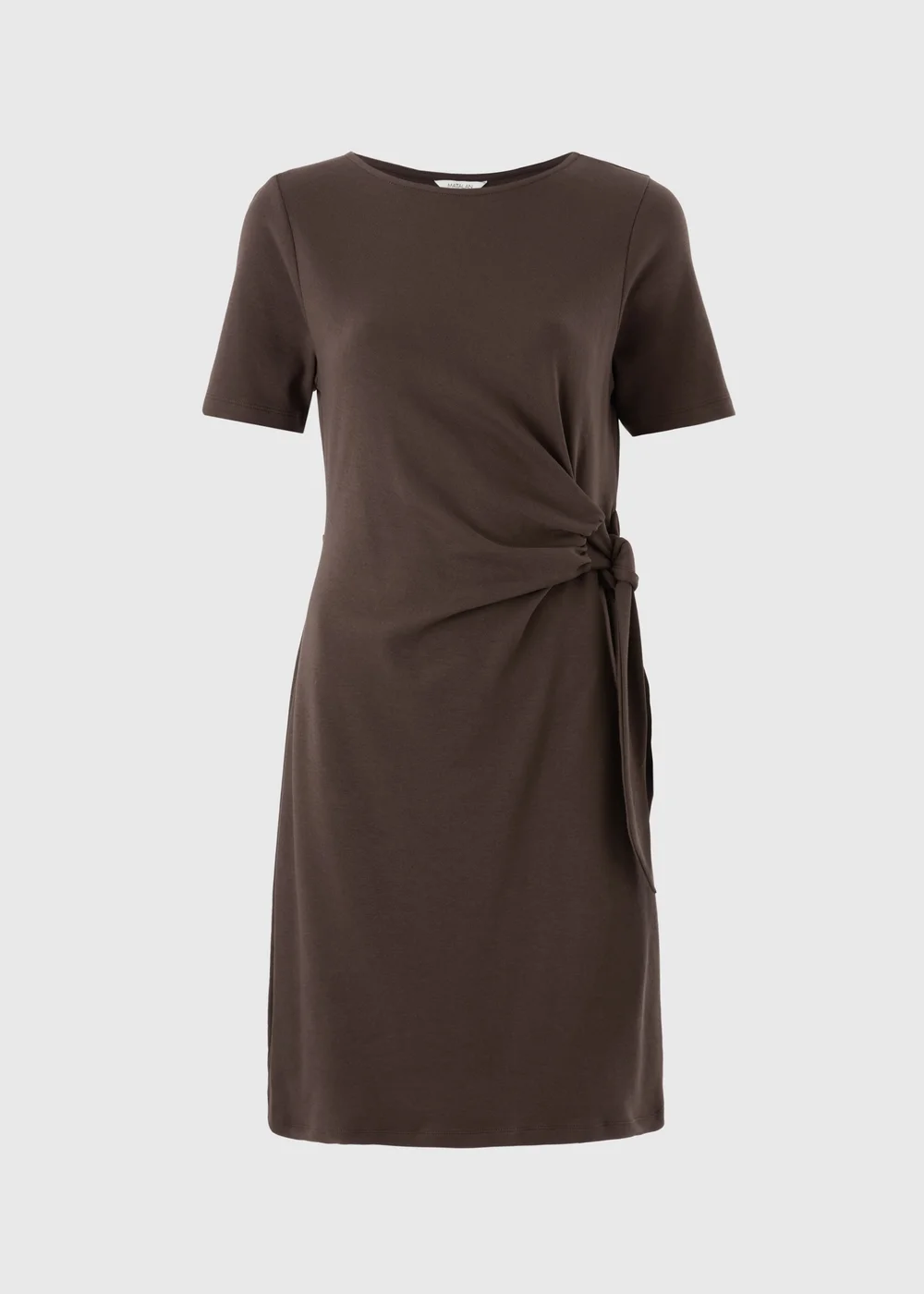 Chocolate Brown Tie Side Jersey Mini Dress - 10 Image 2