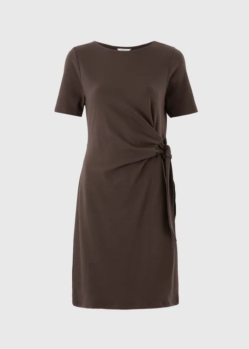 Chocolate Brown Tie Side Jersey Mini Dress - 10 Image 2