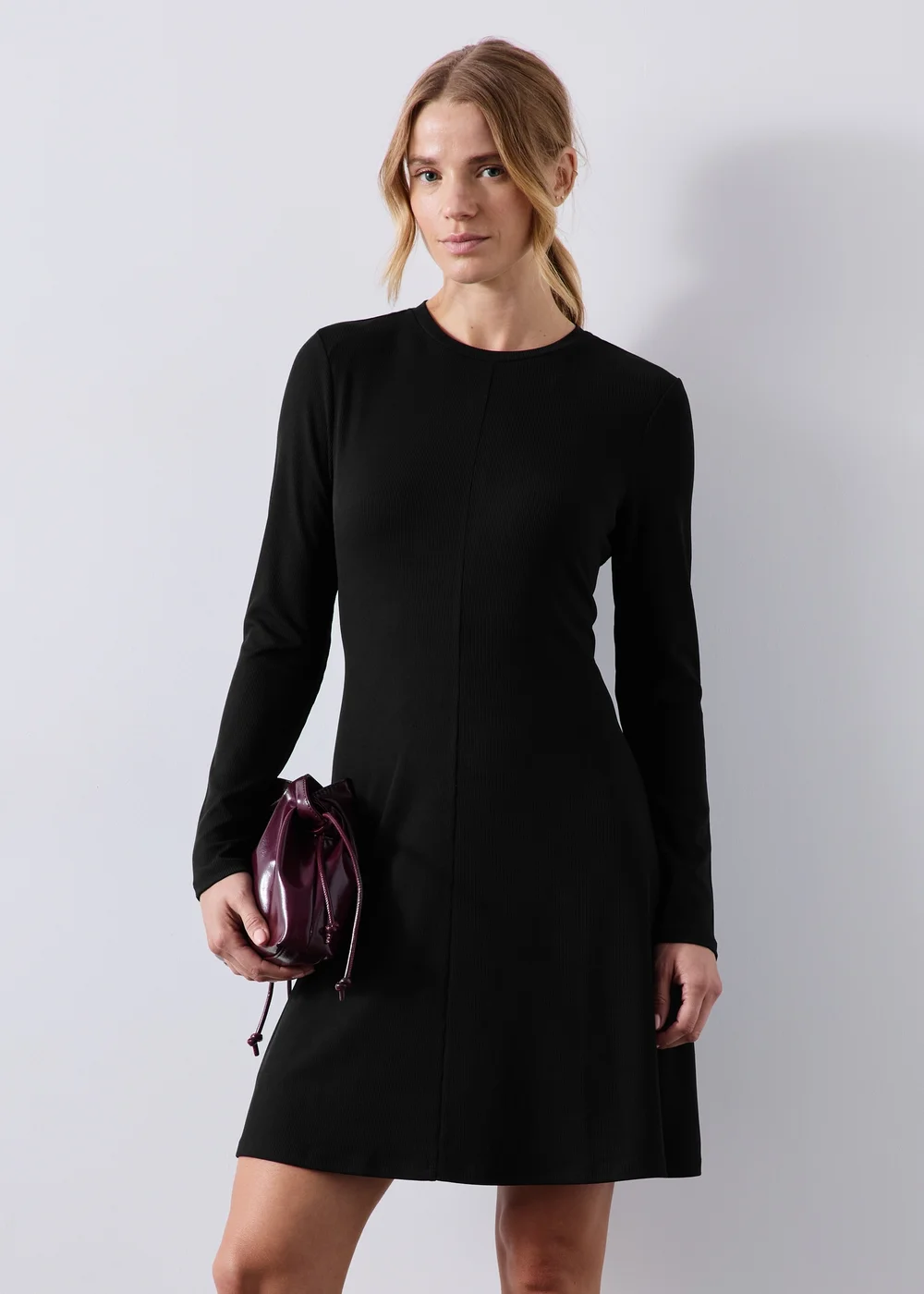 Black Ribbed Mini Dress - 8 Image 1