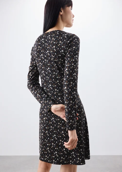 Brown Ribbed Ditsy Print Mini Dress - 8 Image 2