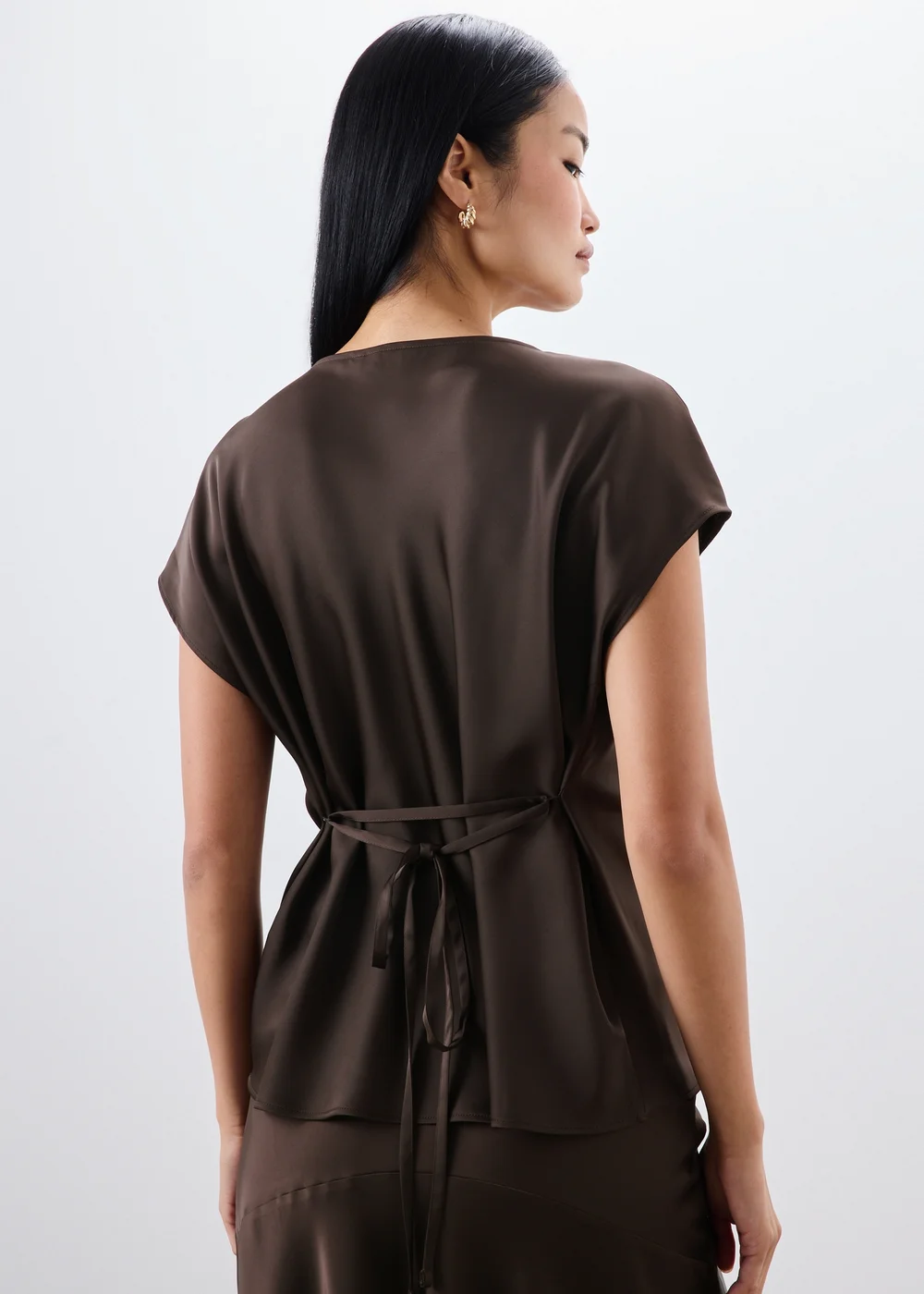 Brown Satin Drape Co Ord Top - 8 Image 1