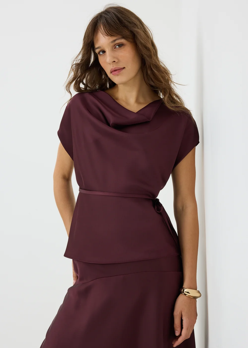 Wine Satin Drape Co-Ord Top - 8 Image 1