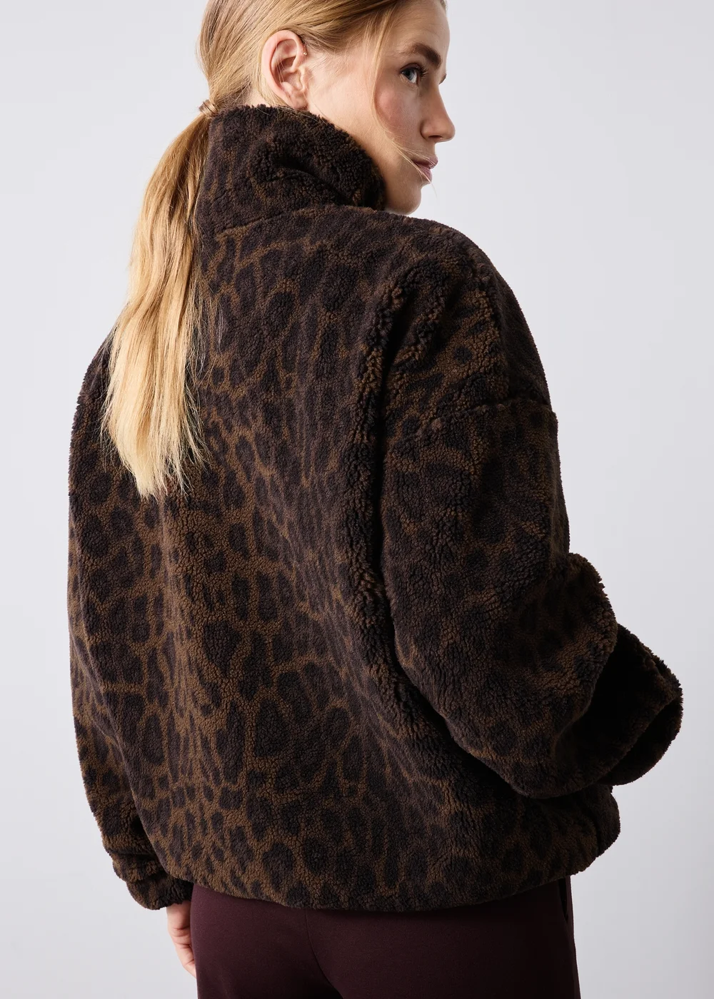 Brown Leopard Borg Half Zip Fleece - XS Image 2