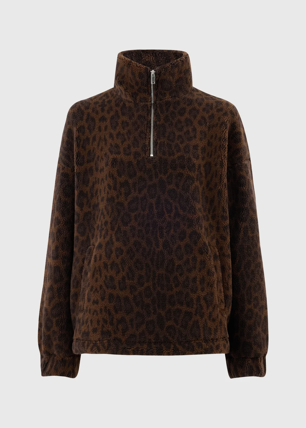Brown Leopard Borg Half Zip Fleece - XS Image 5