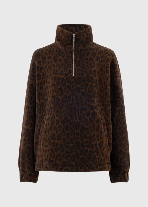 Brown Leopard Borg Half Zip Fleece - XS Image 5