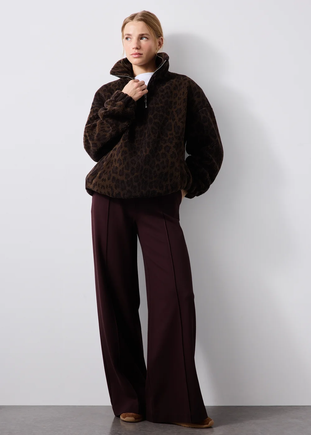 Brown Leopard Borg Half Zip Fleece - XS Image 4