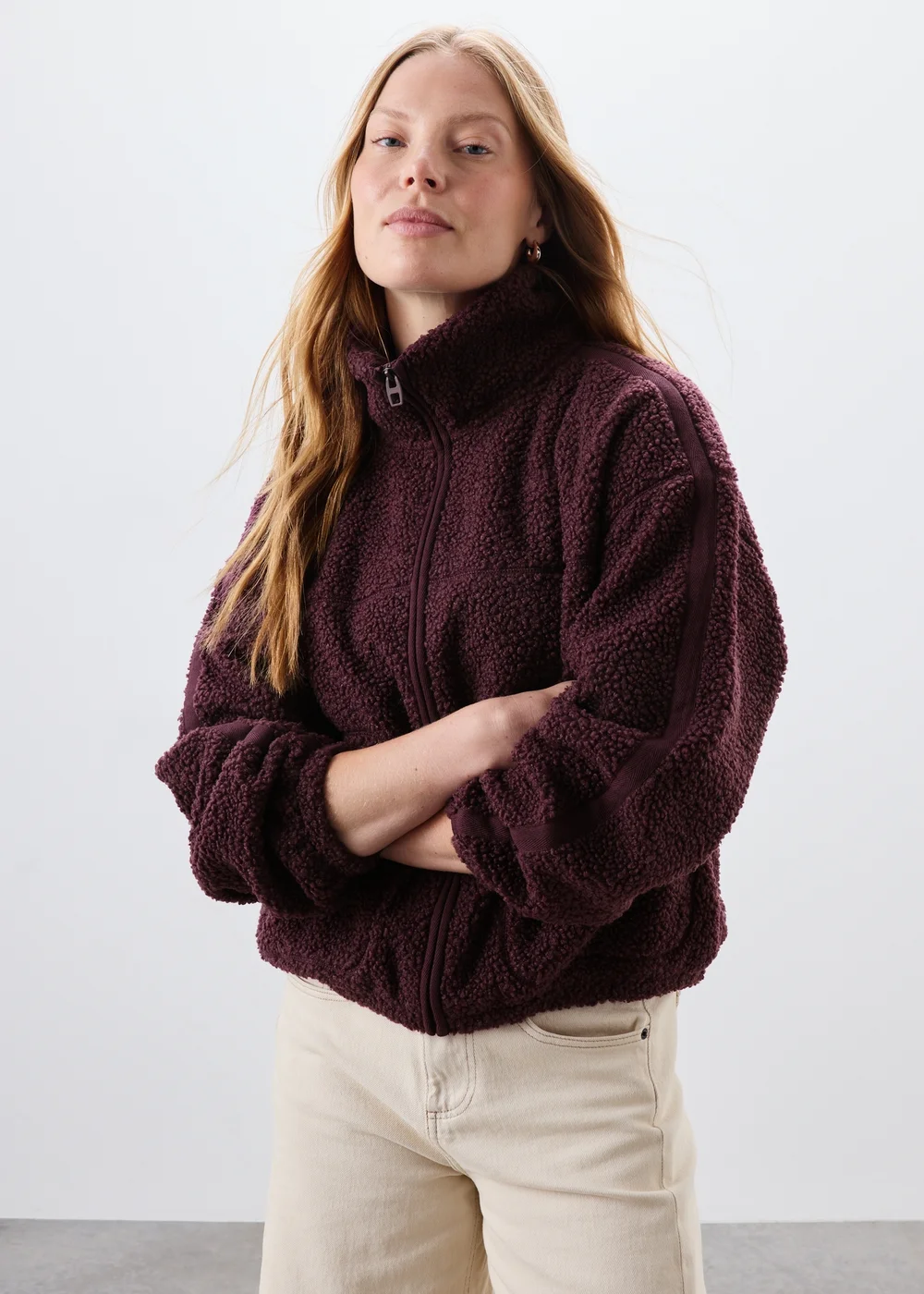Burgundy Tapered Borg Jacket - XS Image 1