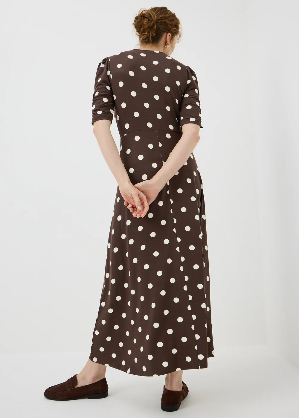 Chocolate Brown Polka Dot Twist Front Midaxi Dress - 8 Image 3