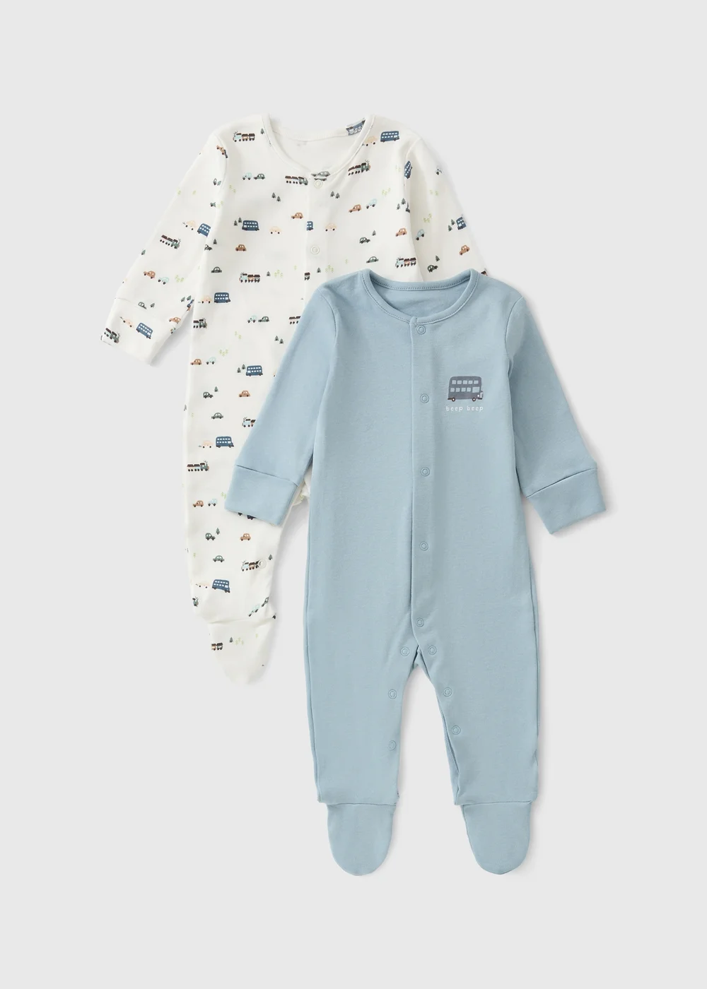 2 Pack Baby Blue Transport Bagged Sleepsuit (0-23mths) - First Size Image 1