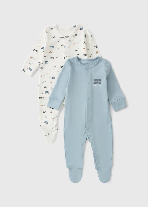 2 Pack Baby Blue Transport Bagged Sleepsuit (0-23mths) - First Size Image 1