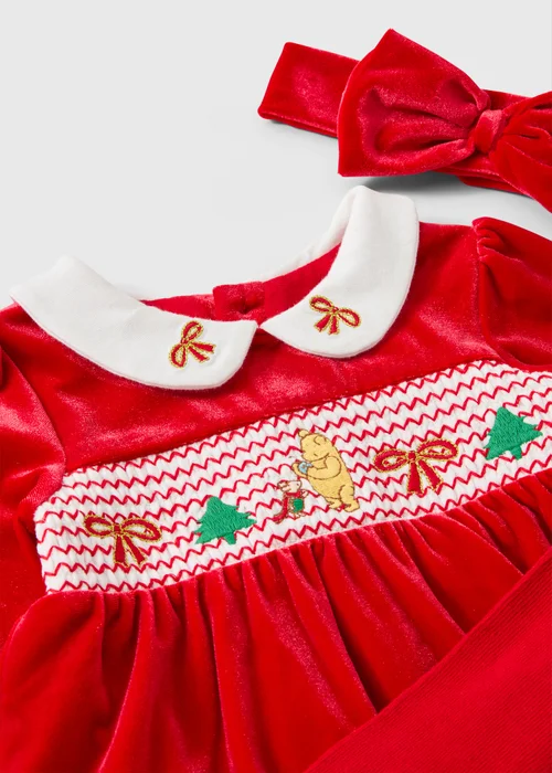 Disney Baby Red Winnie The Pooh Christmas Dress Set (0-18mths) - First Size Image 2