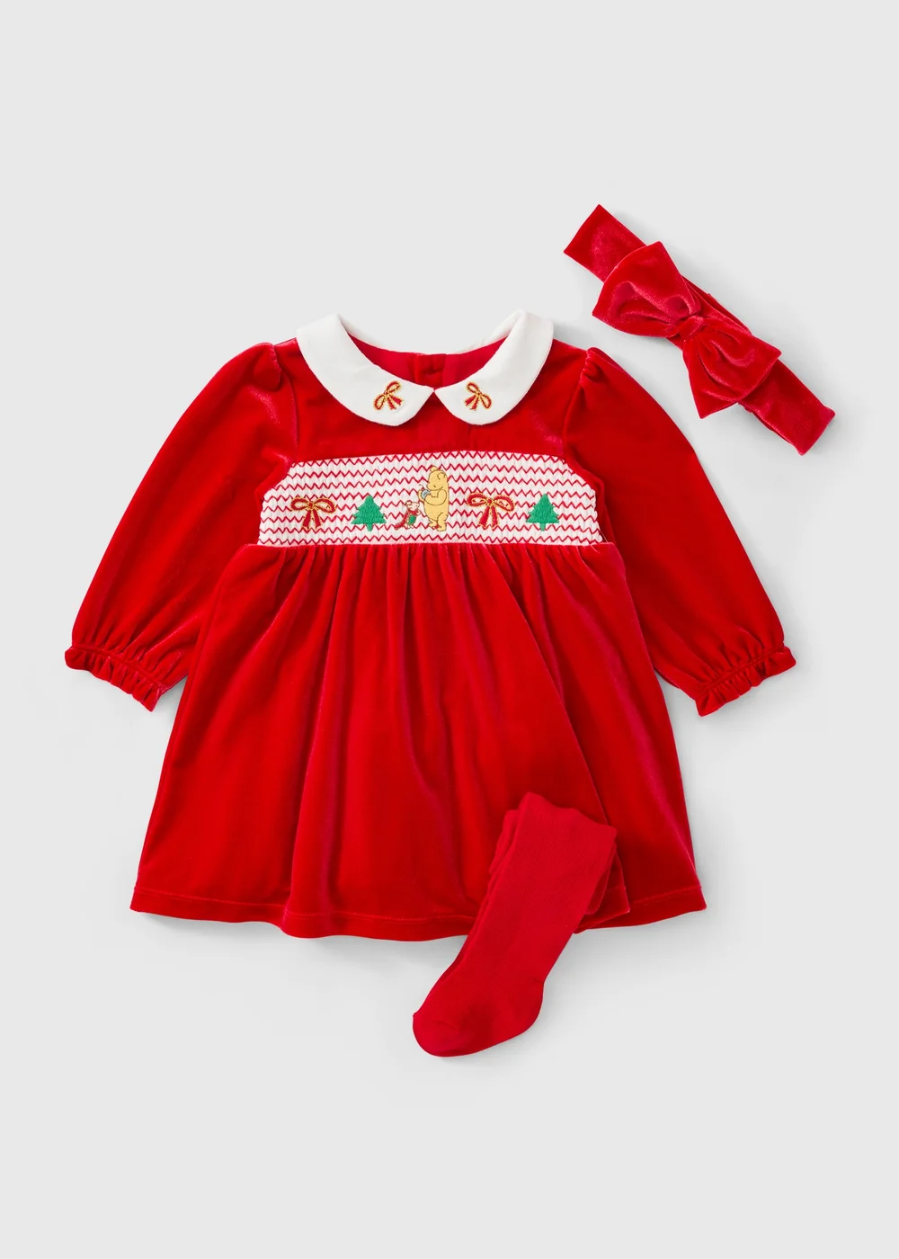 Disney Baby Red Winnie The Pooh Christmas Dress Set (0-18mths) - First Size Image 1