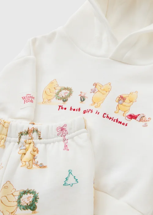Baby Winnie The Pooh Cream Christmas Top & Bottoms Set (0-18mths) - First Size Image 2
