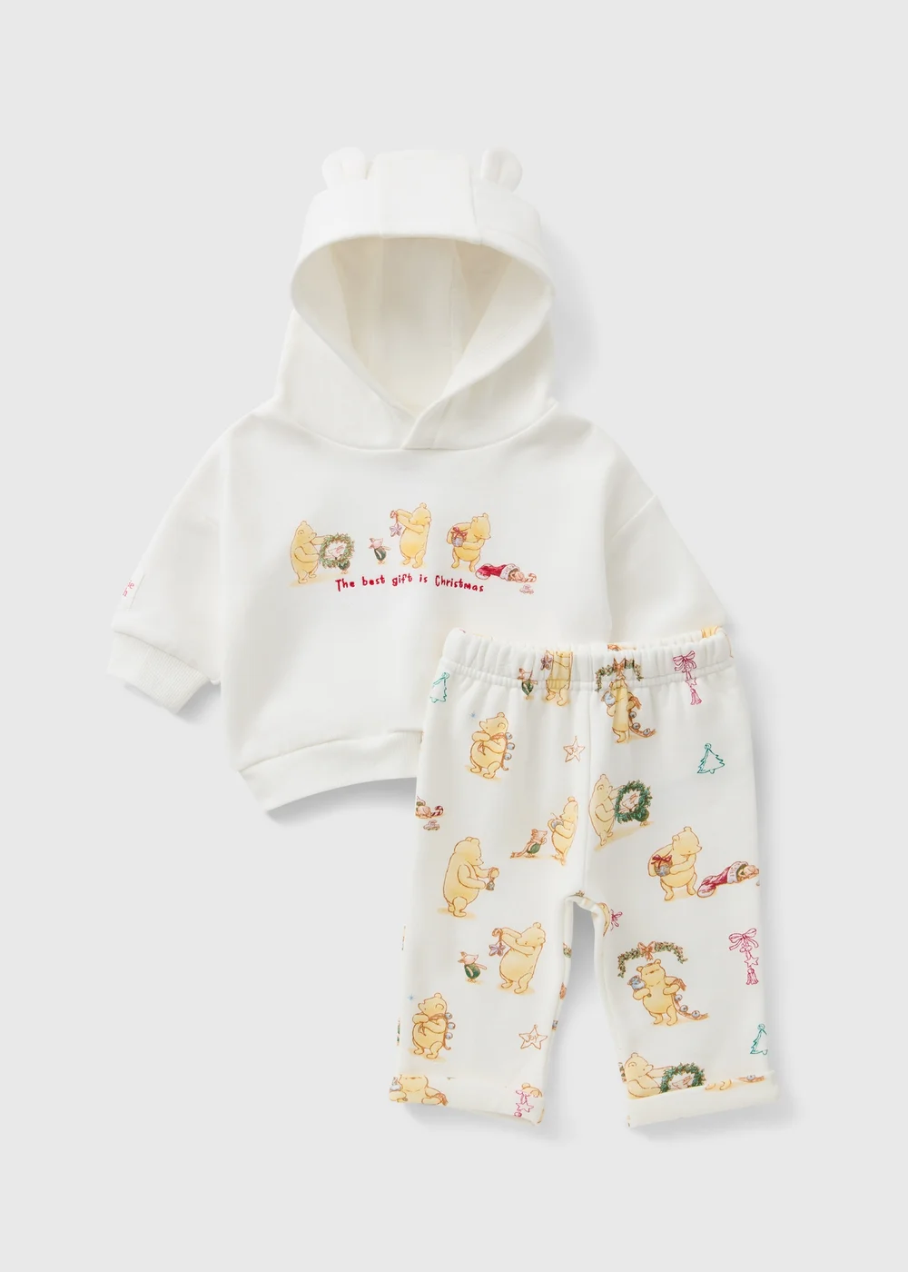 Baby Winnie The Pooh Cream Christmas Top & Bottoms Set (0-18mths) - First Size Image 1
