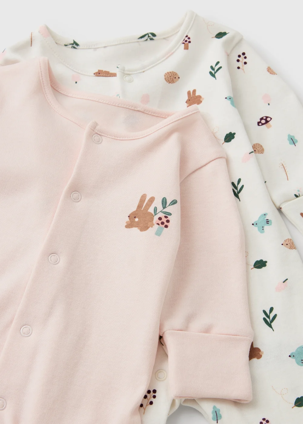 2 Pack Baby Pink/Cream Forest Print Sleepsuits (0-23 Months) - First Size Image 2