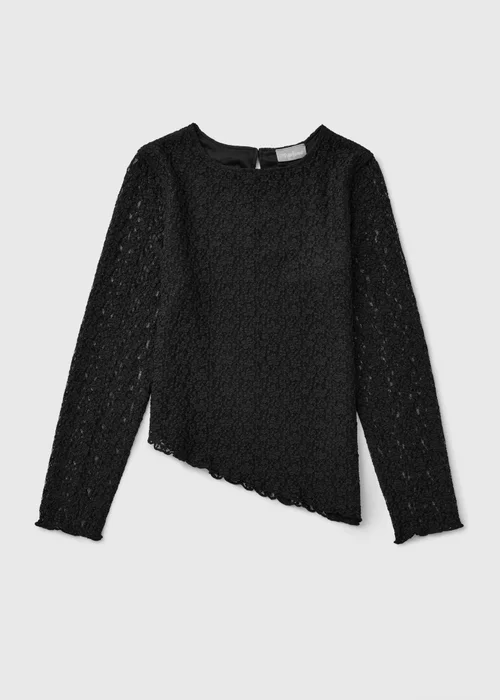 Girls Black Lace Trim Asymmetric Top (7-15yrs) - 7 Yrs Image 1