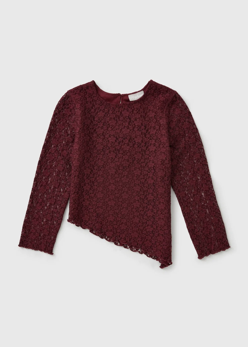Girls Burgundy Lace Trim Asymmetric Top (7-15yrs) - 8 Yrs Image 1