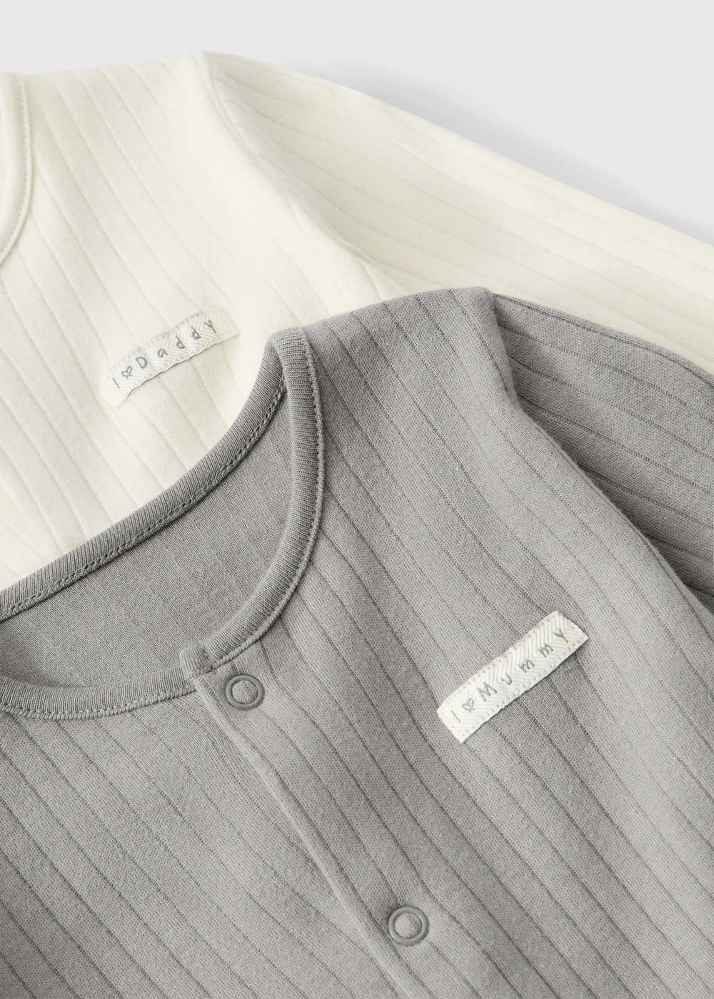 2 Pack Baby Grey/Cream Ribbed Sleepsuit (Newborn-23 mnths) - First Size Image 2