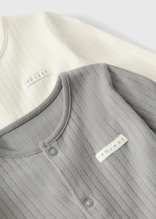 2 Pack Baby Grey/Cream Ribbed Sleepsuit (Newborn-23 mnths) - First Size Image 2