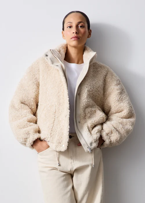 Cream Borg Zip Through Jacket - S Image 1