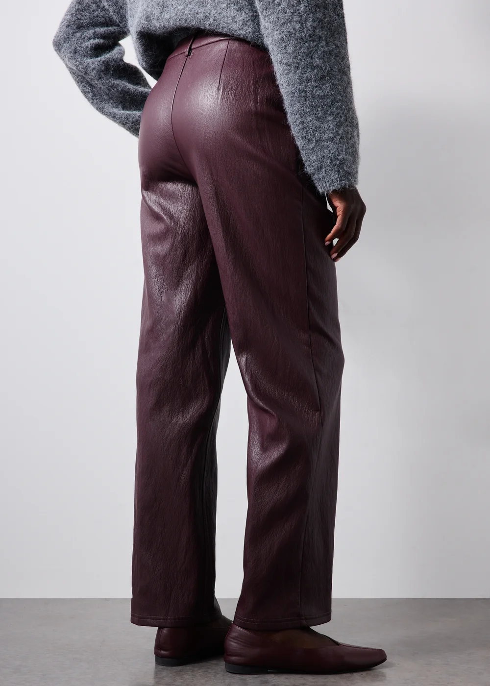 Burgundy Straight Cracked PU Straight Leg Trouser - 8/L29 Image 4