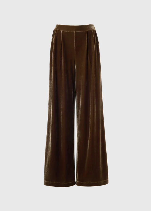 Bronze Velvet Wide Leg Trousers