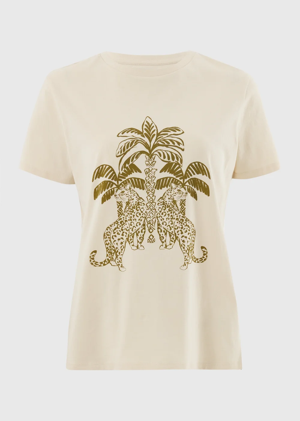 Ecru Leopard Palm Print T-Shirt - XS Image 4