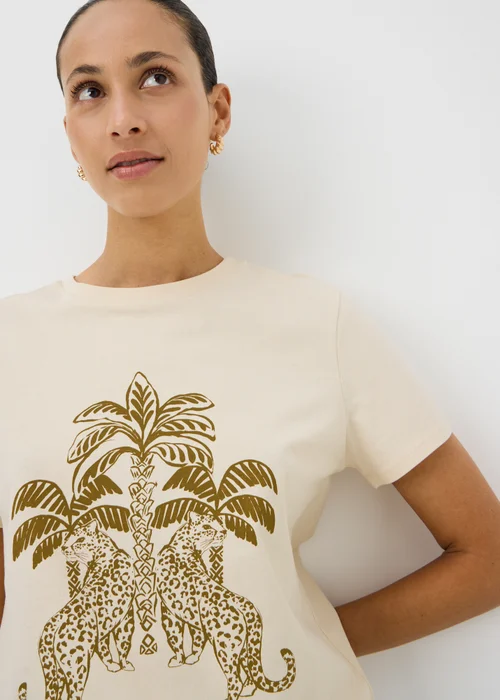 Ecru Leopard Palm Print T-Shirt - XS Image 3