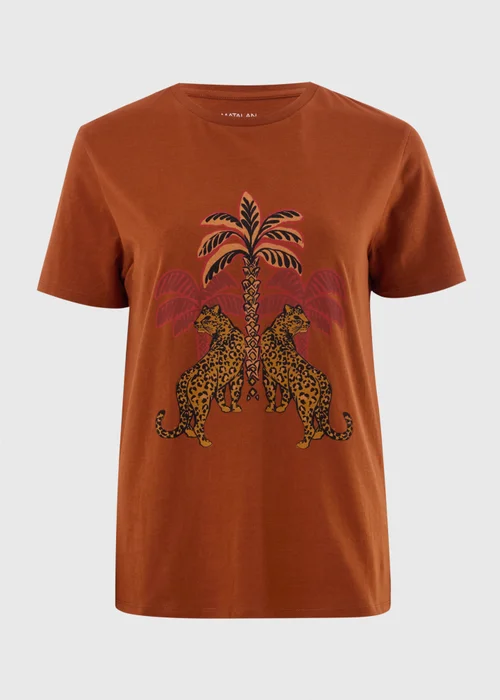 Orange Leopard Palm Print T-Shirt - XS Image 3