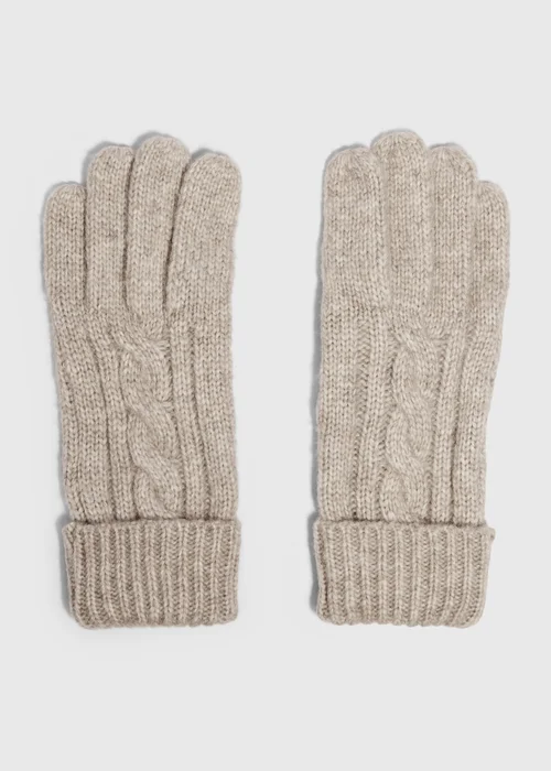 Oatmeal Cable Knit Gloves - One Size Image 1