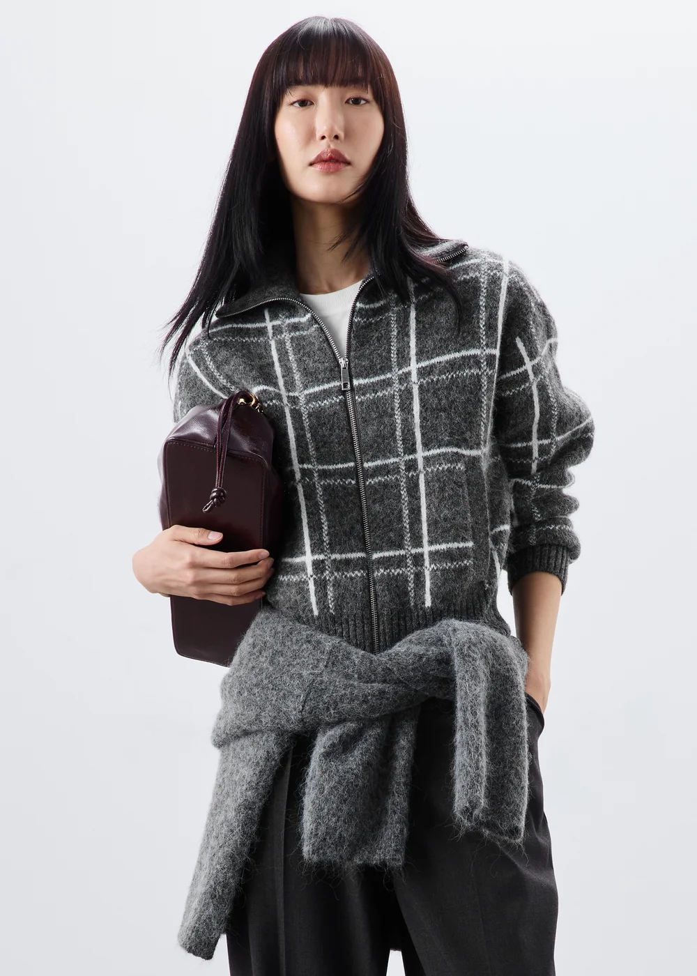 Grey Check Zip Through Cardigan - S Image 4