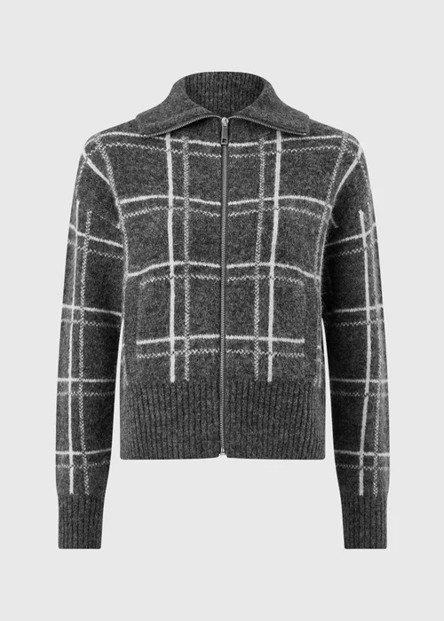 Grey Check Zip Through Cardigan - S Image 5