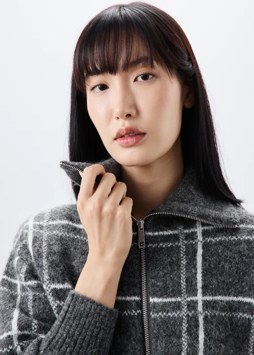 Grey Check Zip Through Cardigan - S Image 3
