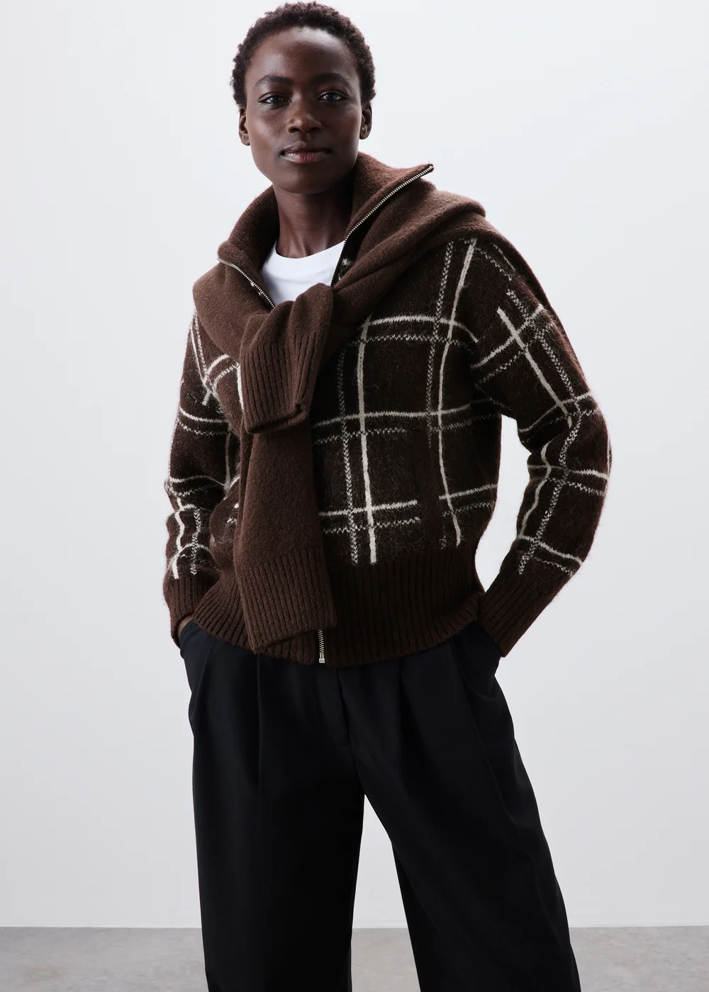 Chocolate Zip Through Stripe Cardigan - XS Image 4