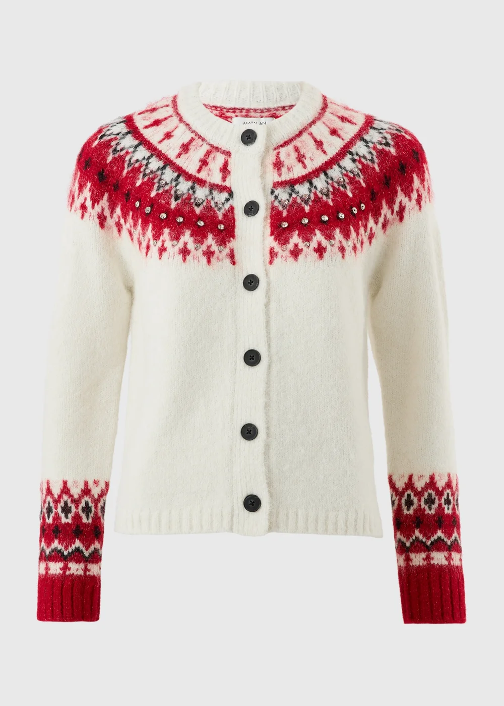 Cream Embellished Fairisle Cardigan - S Image 1